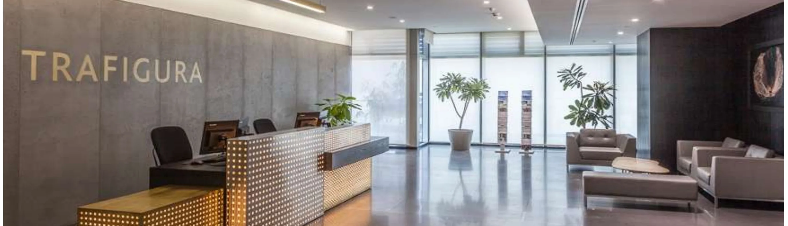 Completed reception with stone, timber and a living green wall
